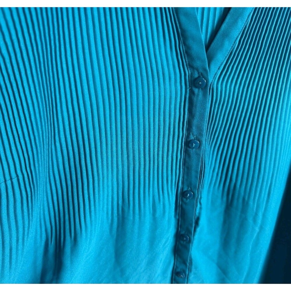 Alfani Women's Top Blouse Size 20W Aqua Blue Ribbed V-Neck Long Sleeves - Picture 2 of 6